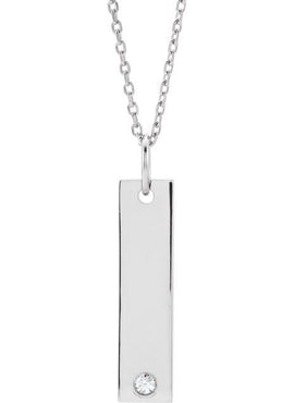14K White Gold .03 CT Natural Diamond Engravable Bar 16-18