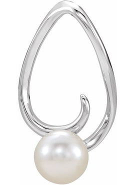 14K White Gold Cultured White Freshwater Pearl Freeform Pendant