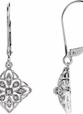14K White Gold 1/10 CTW Natural Diamond Granulated Filigree Earrings