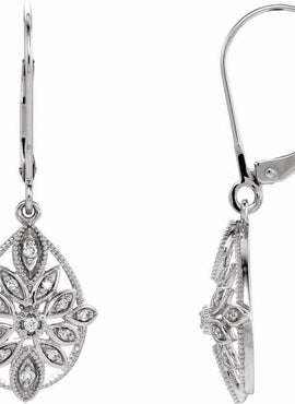 14K White Gold 1/6 CTW Natural Diamond Granulated Filigree Earrings