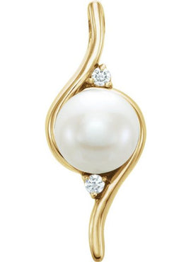 14K White Gold Cultured White Freshwater Pearl & .03 CTW Natural Diamond Pendant
