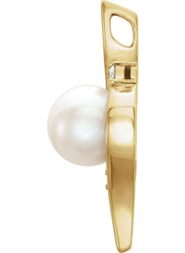 14K White Gold Cultured White Freshwater Pearl & .03 CTW Natural Diamond Pendant