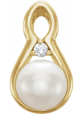 14K White Gold Cultured White Freshwater Pearl & .03 CTW Natural Diamond Pendant