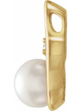 14K White Gold Cultured White Freshwater Pearl & .03 CTW Natural Diamond Pendant