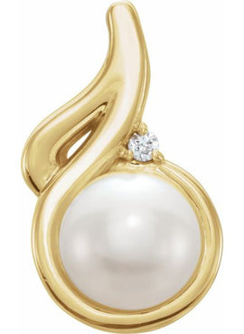 14K White Gold Cultured White Freshwater Pearl & .015 CT Natural Diamond Pendant