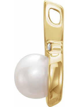 14K White Gold Cultured White Freshwater Pearl & .015 CT Natural Diamond Pendant