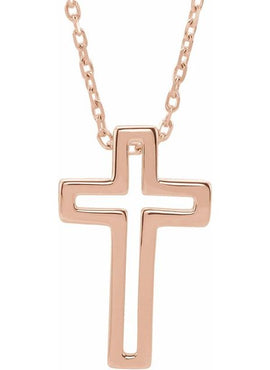 14K White Gold Open Cross 16-18