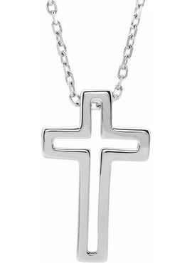 14K White Gold Open Cross 16-18