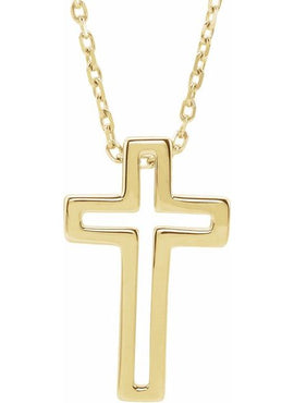 14K White Gold Open Cross 16-18
