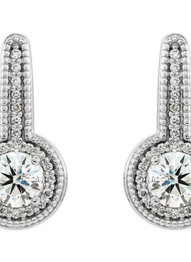 14K White Gold 5/8 CTW Natural Diamond Halo-Style Dangle Earrings