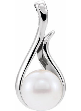 14K White Gold Cultured White Freshwater Pearl Pendant