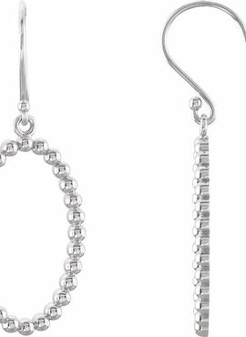 14K White Gold Beaded Oval Earrings