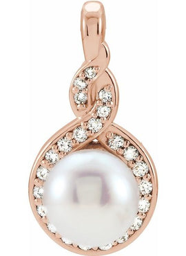 14K White Gold Cultured White Akoya Pearl & 1/10 CTW Natural Diamond Pendant