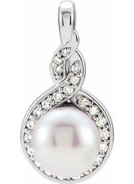 14K White Gold Cultured White Akoya Pearl & 1/10 CTW Natural Diamond Pendant
