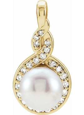 14K White Gold Cultured White Akoya Pearl & 1/10 CTW Natural Diamond Pendant