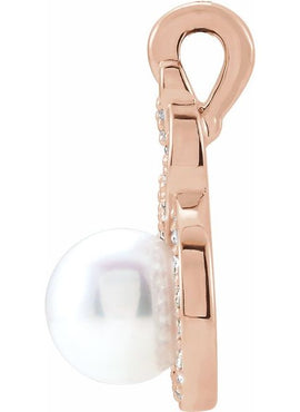 14K White Gold Cultured White Akoya Pearl & 1/10 CTW Natural Diamond Pendant