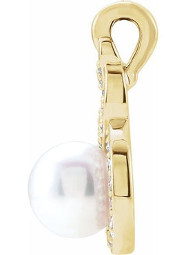 14K White Gold Cultured White Akoya Pearl & 1/10 CTW Natural Diamond Pendant