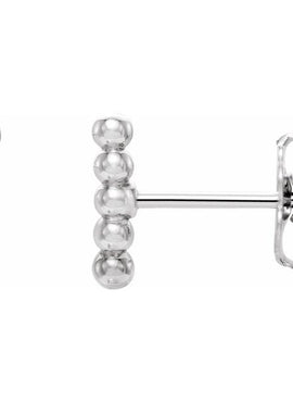 14K White Gold Curved Beaded Earrings