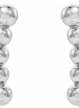 14K White Gold Curved Beaded Earrings