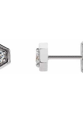 14K White Gold 1/8 CTW Natural Diamond Hexagon Stud Earrings