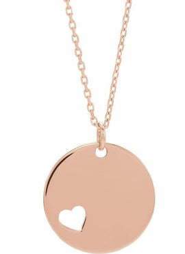 14K White Gold Engravable Pierced Heart Disc Pendant