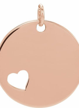 14K White Gold Engravable Pierced Heart Disc Pendant