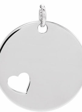 14K White Gold Engravable Pierced Heart Disc Pendant