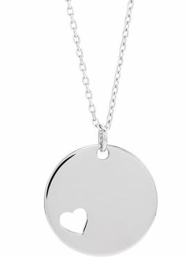 14K White Gold Engravable Pierced Heart Disc Pendant