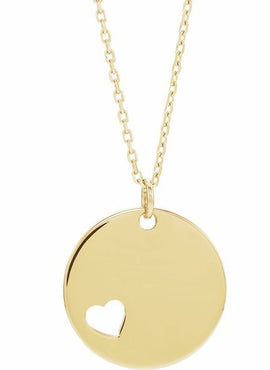14K White Gold Engravable Pierced Heart Disc Pendant