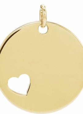 14K White Gold Engravable Pierced Heart Disc Pendant