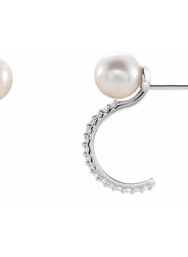 14K White Gold Cultured White Freshwater Pearl & 1/6 CTW Natural Diamond Hoop Earrings