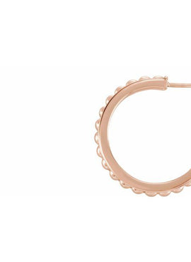 14K White Gold Beaded 12 mm Hoop Earrings