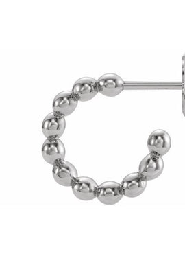 14K White Gold Beaded 21 mm Hoop Earrings