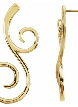 14K White Gold 38x17 mm Freeform Earrings