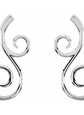 14K White Gold 38x17 mm Freeform Earrings