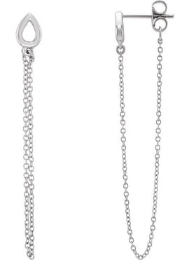 14K White Gold Leaf Chain Earrings
