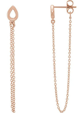 14K White Gold Leaf Chain Earrings