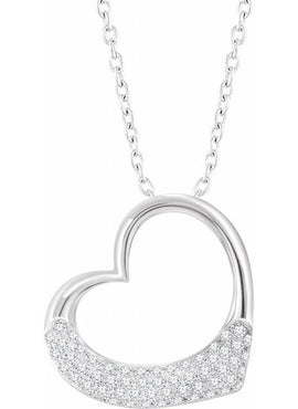 14K White Gold 1/5 CTW Natural Diamond Heart 16-18