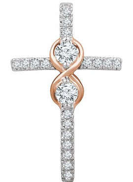 14K White/Rose Gold 1/3 CTW Natural Diamond Cross Pendant
