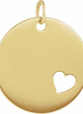 14K White Gold Engravable Pierced Heart Disc Pendant