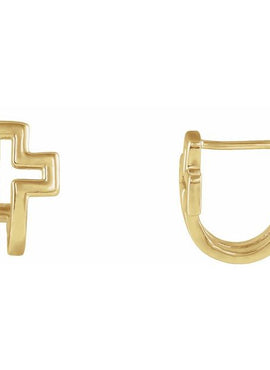14K Rose Gold Open Cross J-Hoop Earrings