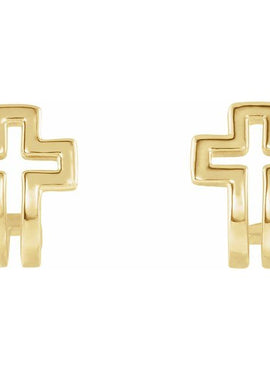 14K Rose Gold Open Cross J-Hoop Earrings
