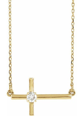 14K White Gold 1/10 CTW Natural Diamond Sideways Cross 16-18