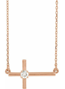 14K White Gold 1/10 CTW Natural Diamond Sideways Cross 16-18
