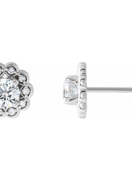 14K White Gold 5/8 CTW Natural Diamond Halo-Style Earrings