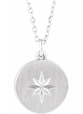 14K White Gold Star Disc Pendant
