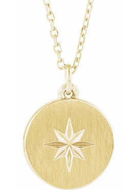 14K White Gold Star Disc Pendant