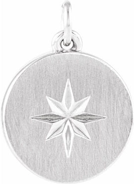 14K White Gold Star Disc Pendant