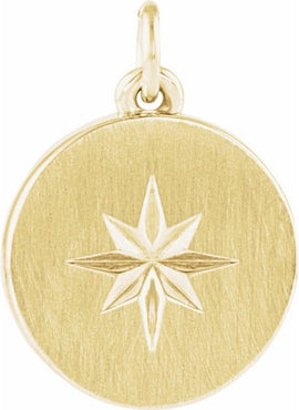 14K White Gold Star Disc Pendant