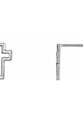 14K White Gold Open Cross Earring